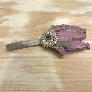 Fancy purple and grey feathered headband